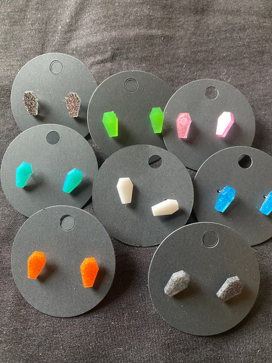 Tiny coffin stud earrings