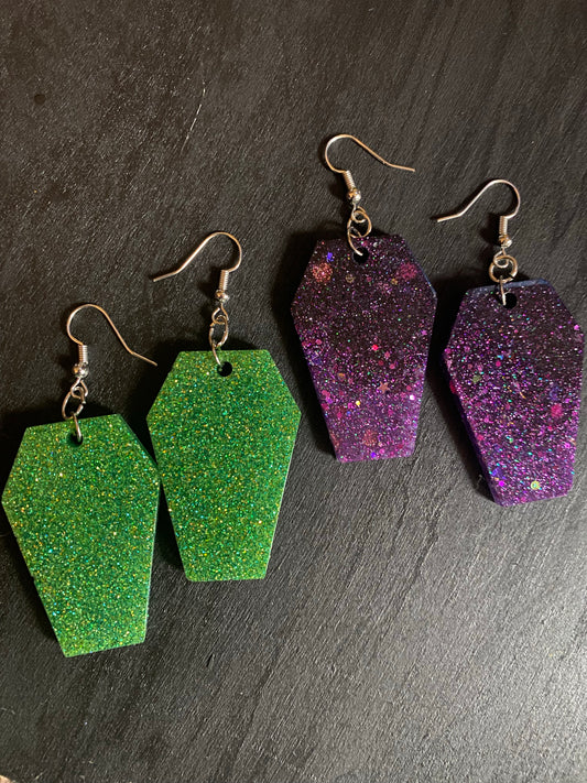 Glittery coffin earrings