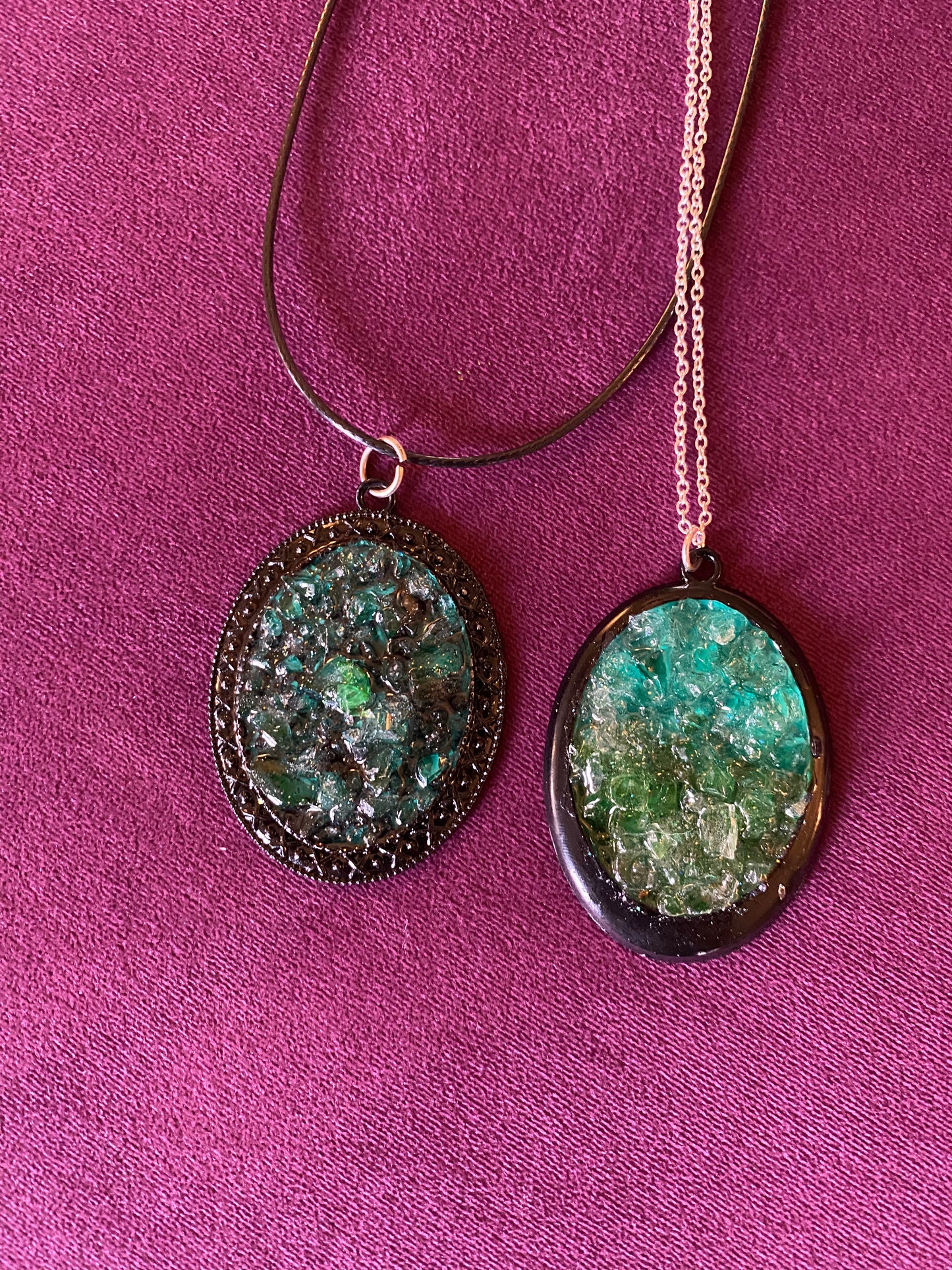 Large black oval druzy necklace