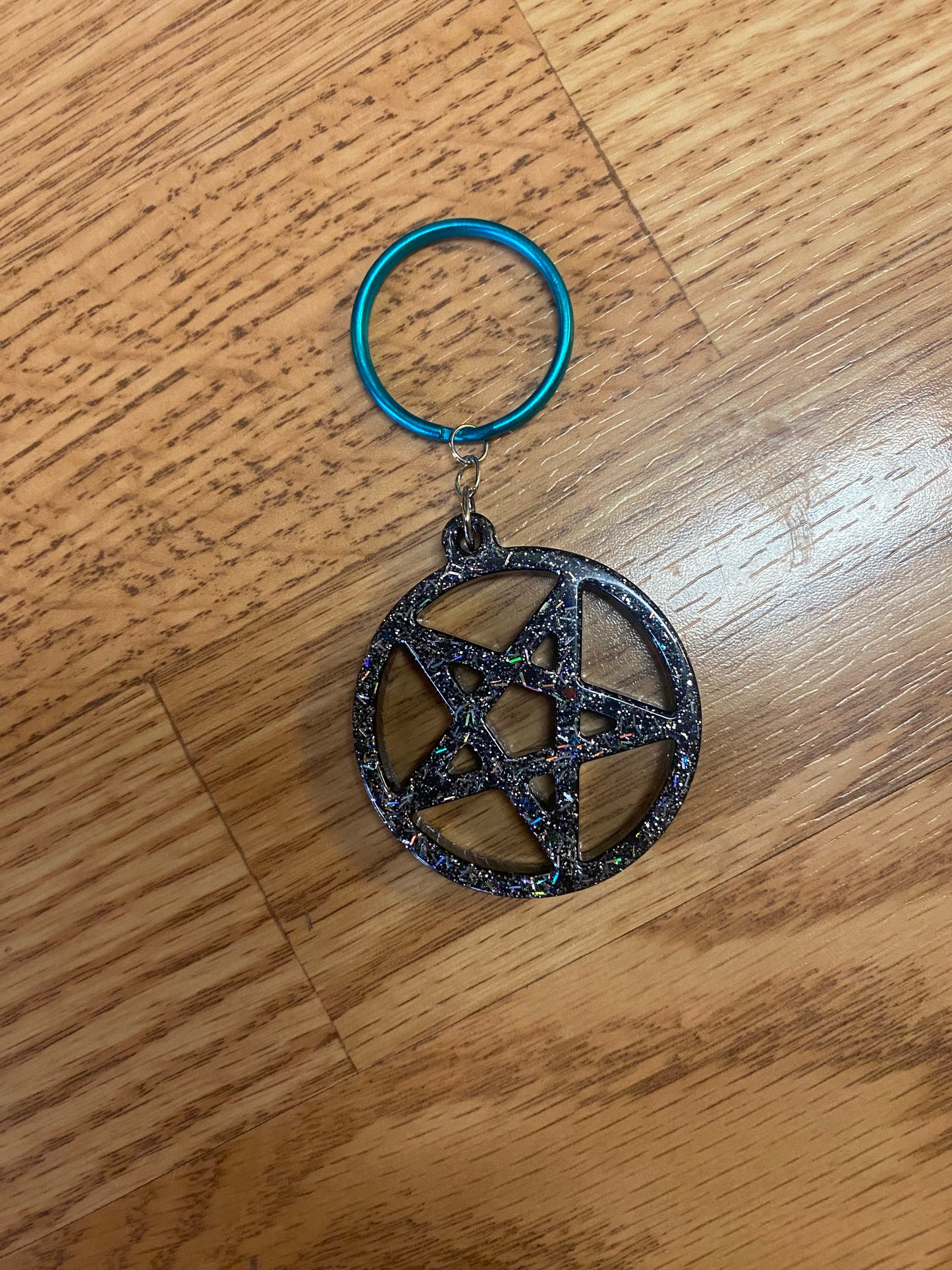 Glittery pentacle resin keychain