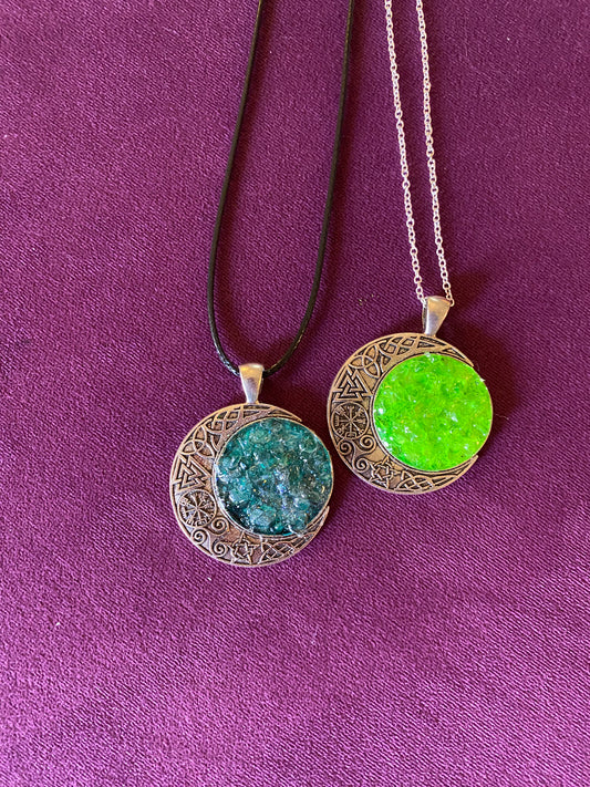 Crescent moon druzy necklace