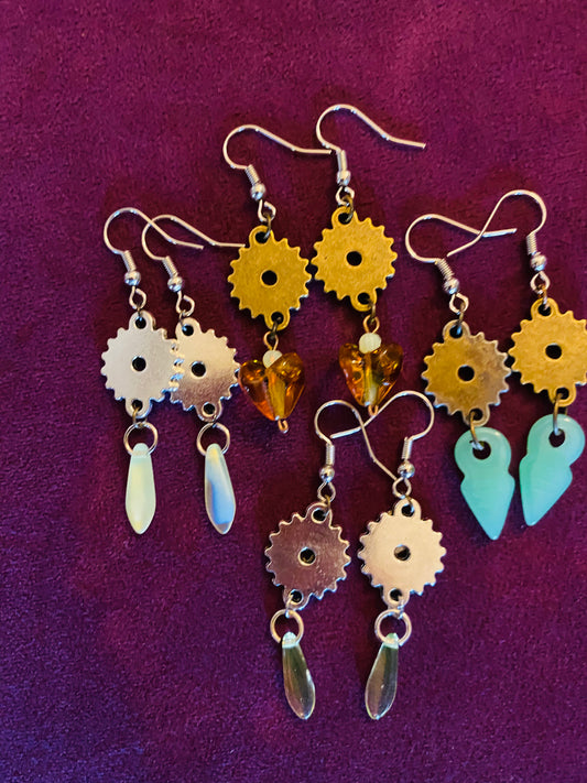 Uranium glass gear earrings
