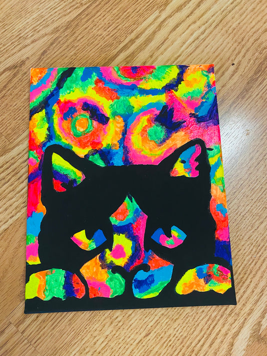 neon trippy cat painting