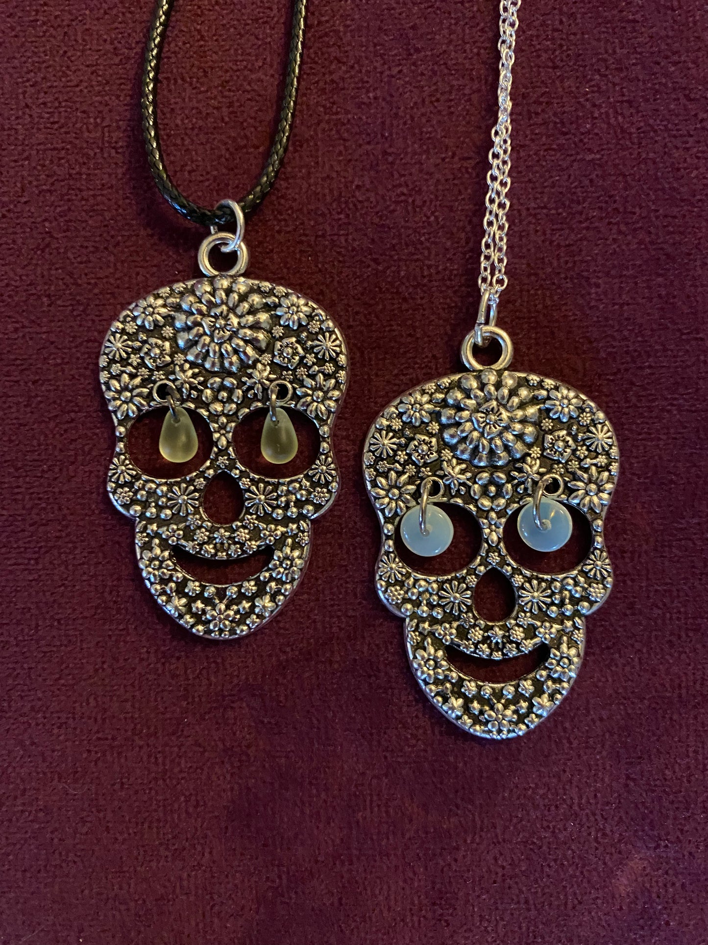 Uranium glass skull necklace