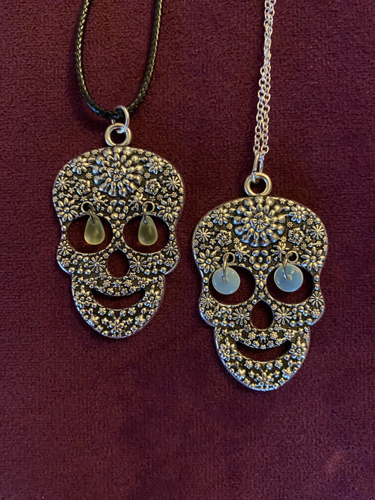Uranium glass skull necklace