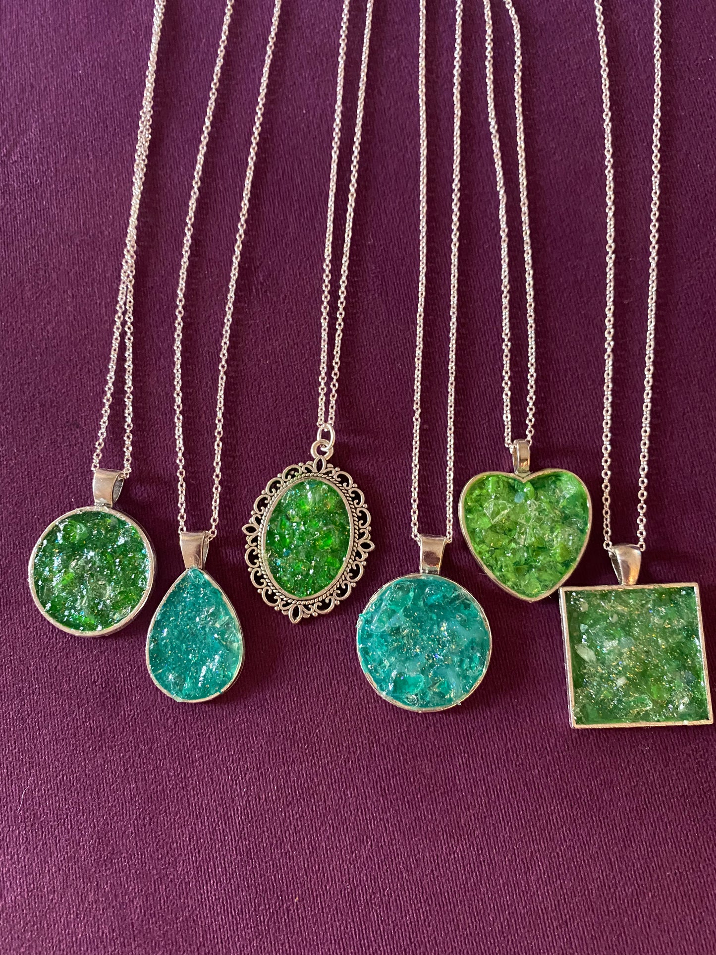 Uranium glass druzy necklaces