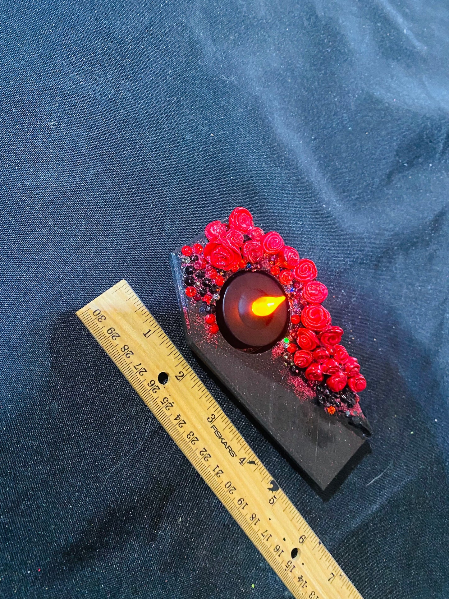 Coffin with roses tea light holder