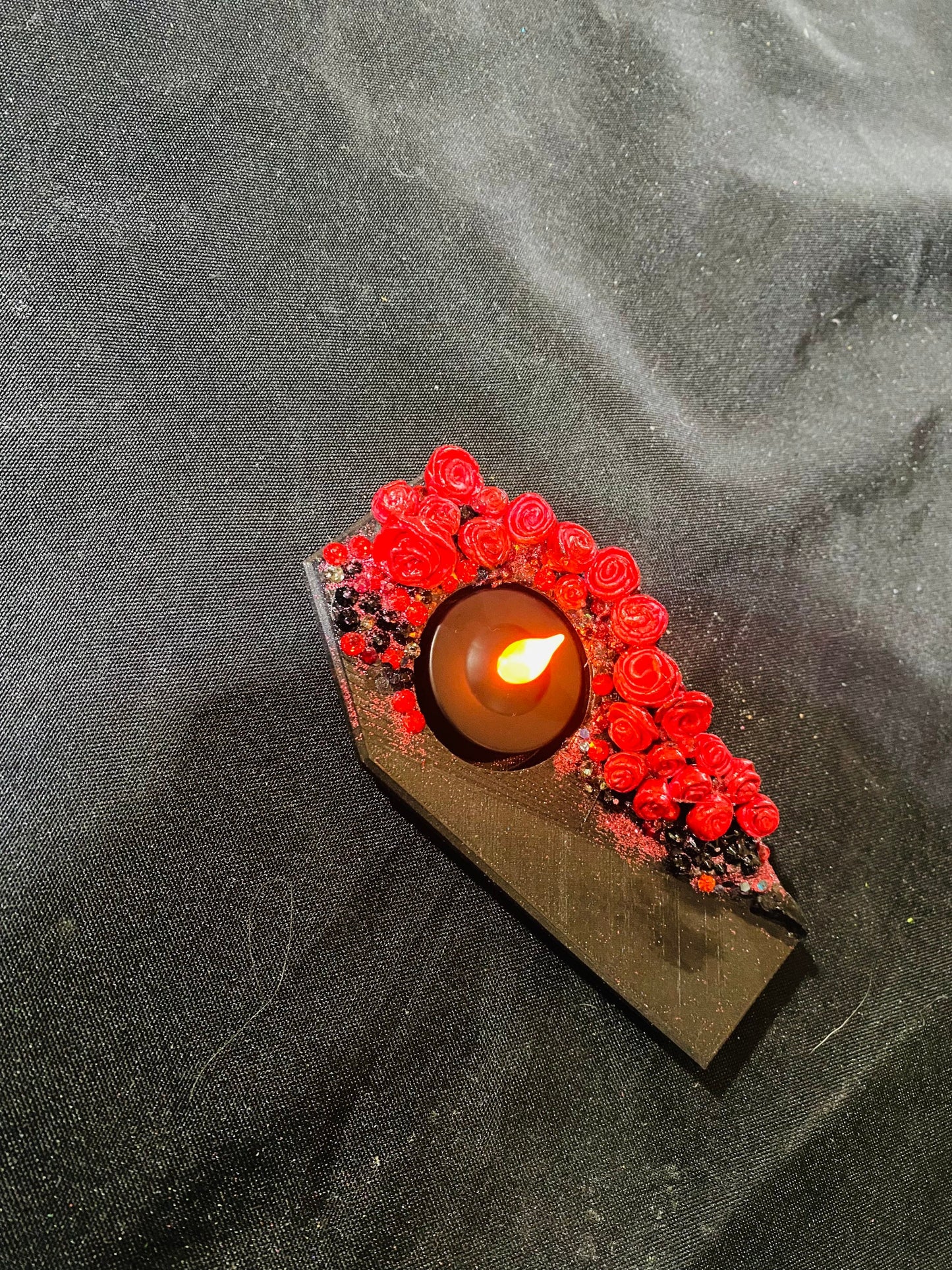 Coffin with roses tea light holder