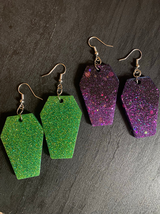 Glittery coffin earrings