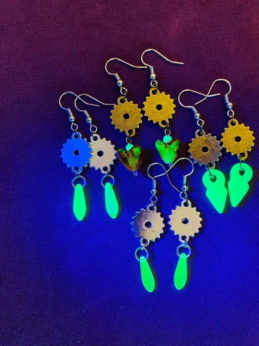 Uranium glass gear earrings