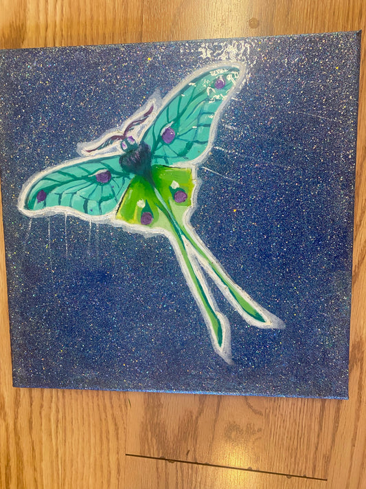Glittery moth painting